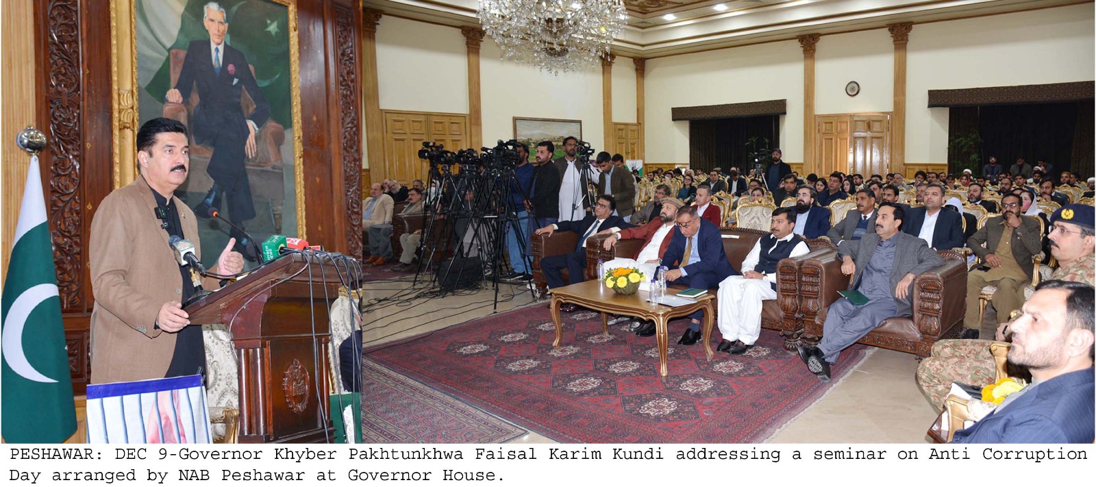 Governor Khyber Pakhtunkhwa Faisal Karim Kundi  Addressing a Seminar on Anti-Corruption Day arranged by NAB Peshawar  at Governor House.