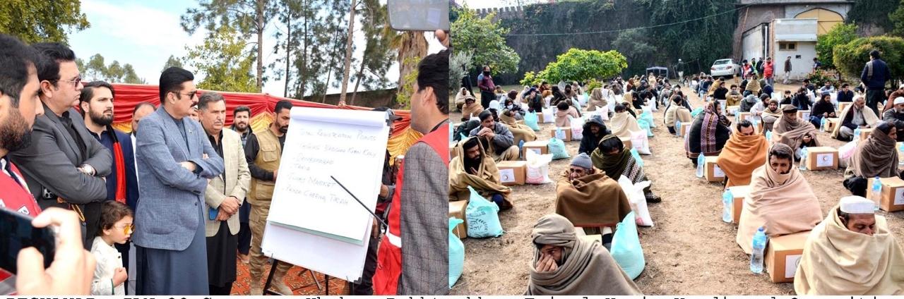 Kundi and Opposition Leader Dr. Ibad Ullah Khan being briefed about Relief Package Distribution among the Tirah IDPs 