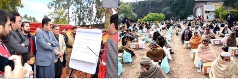 Kundi and Opposition Leader Dr. Ibad Ullah Khan being briefed about Relief Package Distribution among the Tirah IDPs 