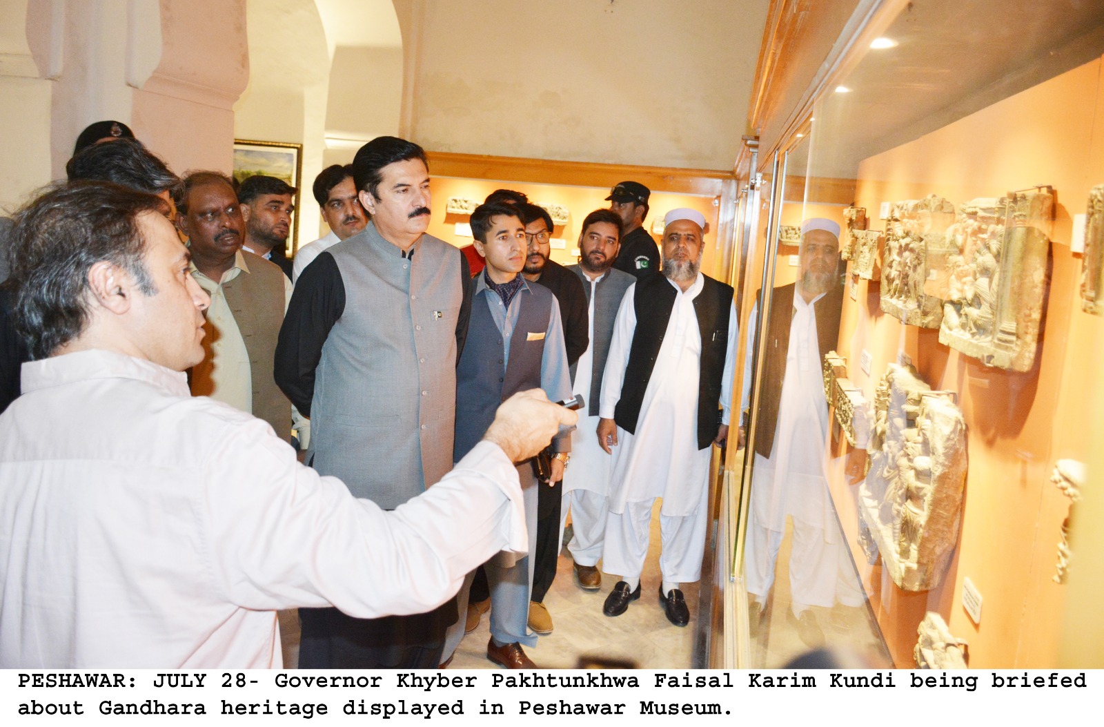 Governor Khyber Pakhtunkhwa Faisal Karim kundi being briefed about Gandhara displayed in Peshawar Museum.