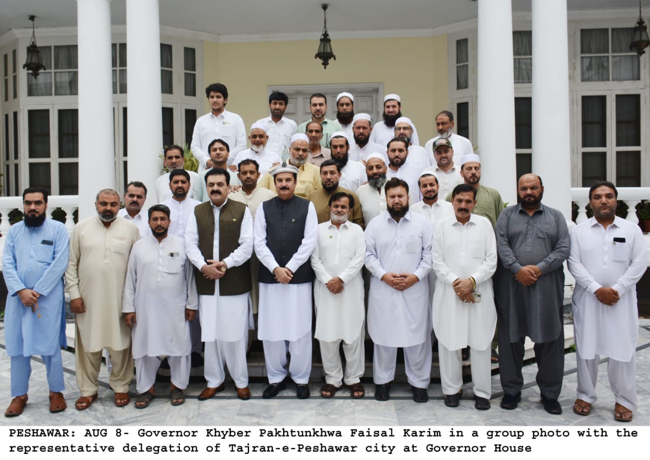 Governor Khyber Pakhtunkhwa Faisal Karim Kundi meets with representative delegation of Tajran-e-Peshawar City, including Printing Press Market owners and other Buisness community members at Governor House on Thursday.