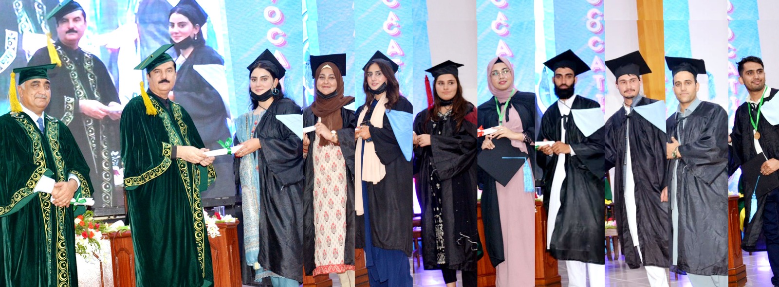 Governor Khyber Pakhtunkhwa Faisal Karim Kundi distributes degrees among graduating students at the 14th annual Convocation of Hazara University, Mansehra, on Thursday.