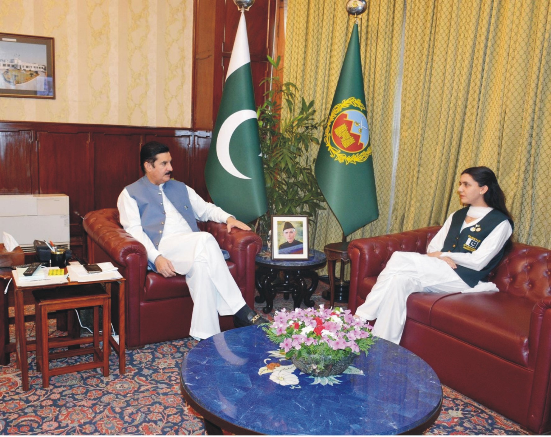 Governor Khyber Pakhtunkhwa Faisal Karim Kundi called on by Fastest Female Sprinter Tamim Khan Gandapur at Governor House.