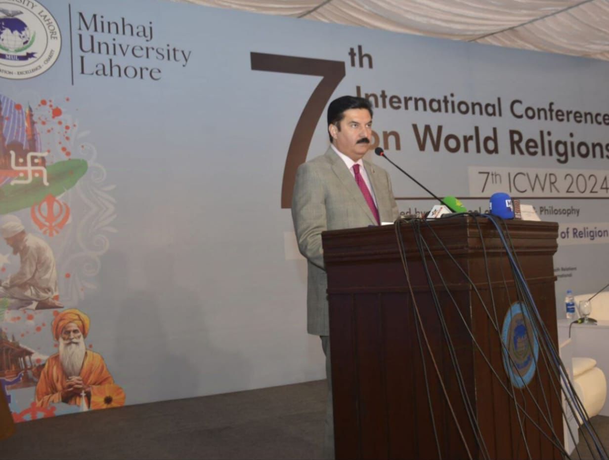 Governor Khyber Pakhtunkhwa Faisal Karim Kundi addressing closing session of 7th International Conference on World Religious at Minhaj  University Lahore on SUNDAY.