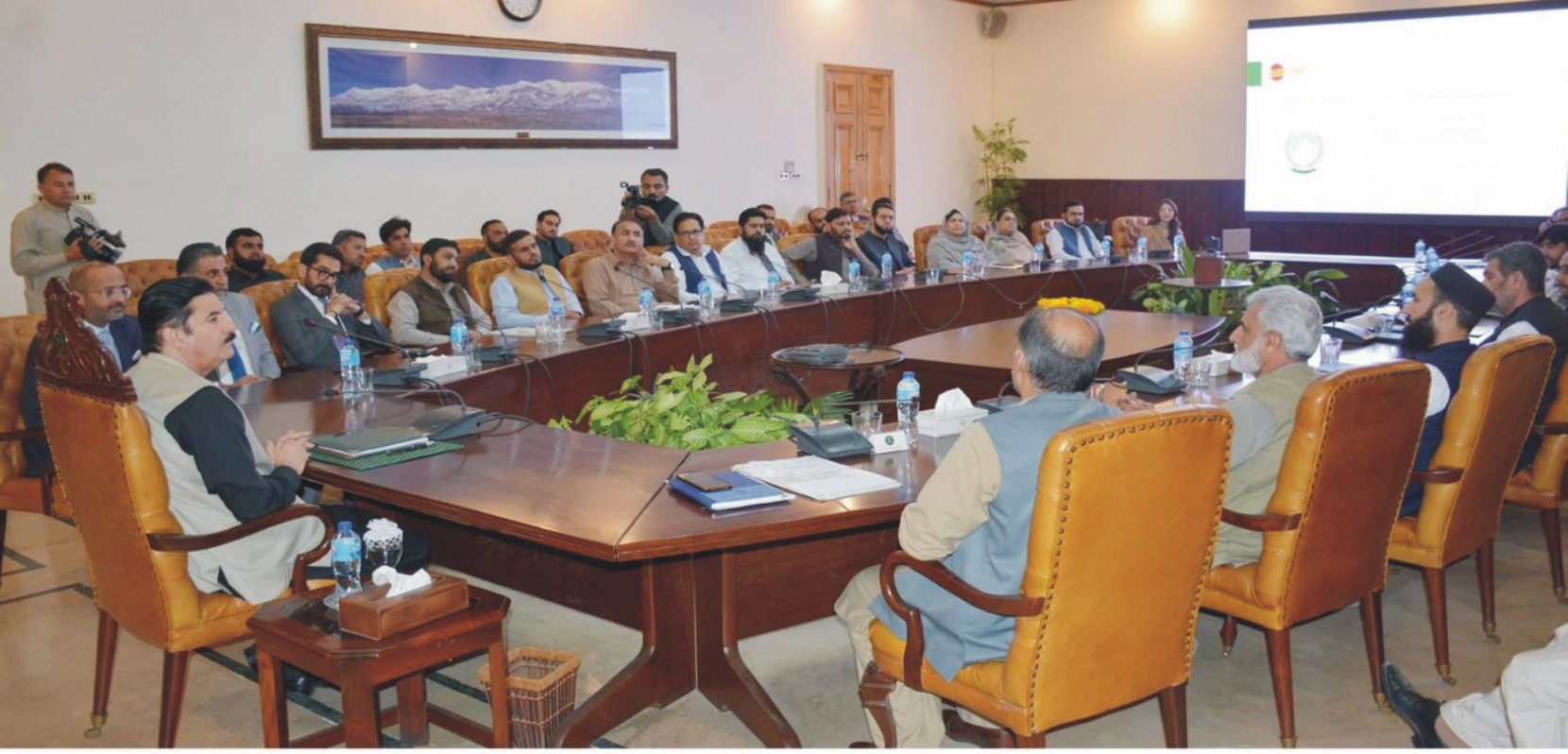 Governor Khyber Pakhtunkhwa Faisal karim Kundi presides over a meeting with Jazz Cash and Public Sectors Universities representatives regarding Cash Free digitalisation services at Governor House on TUESDAY.