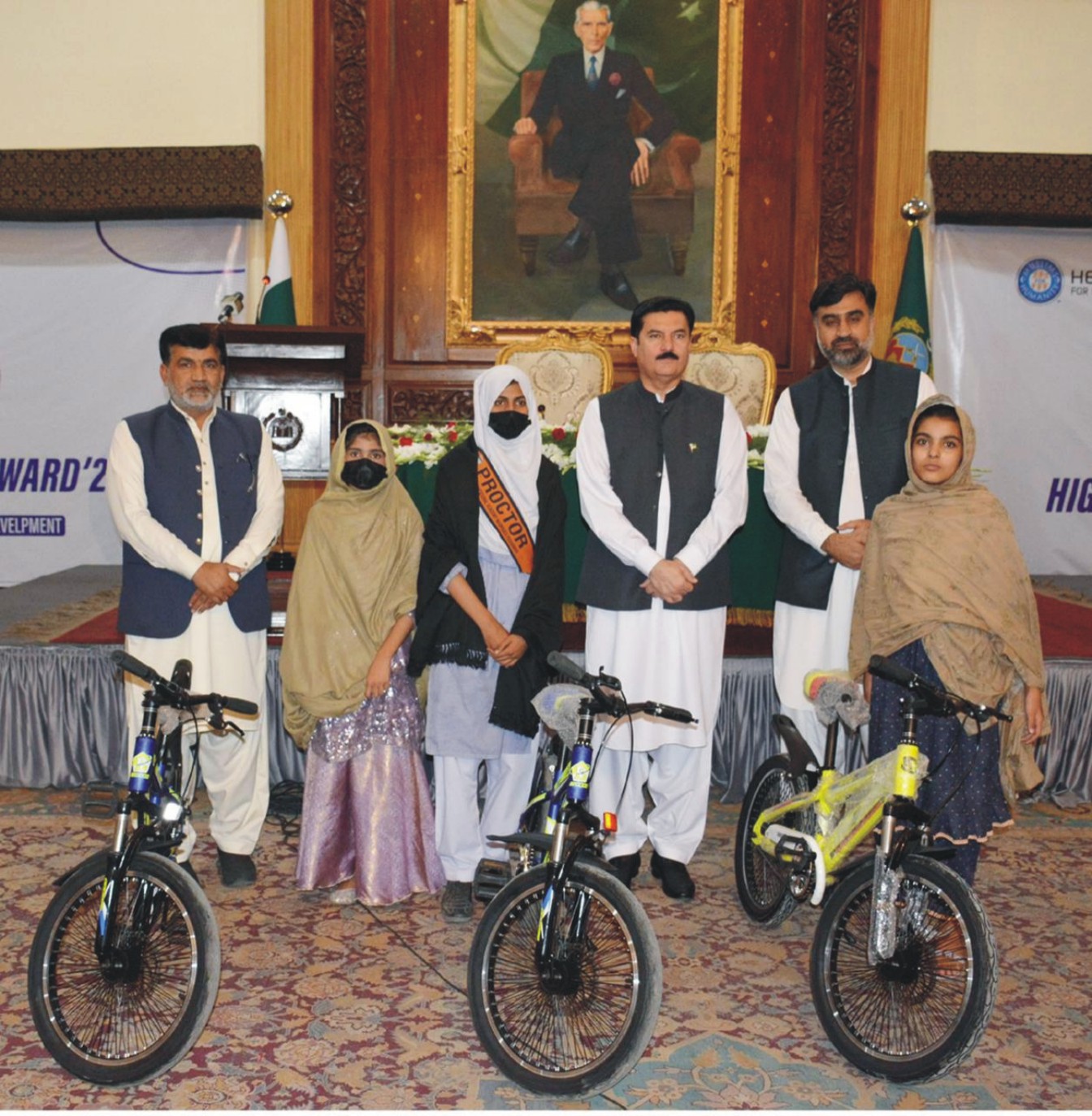 Governor Khyber Pakhtunkhwa Faisal Karim gives Bicycles to Orphan Students during Awards distribution ceremony arranged by Helping Hand held at Governor House on TUESDAY.