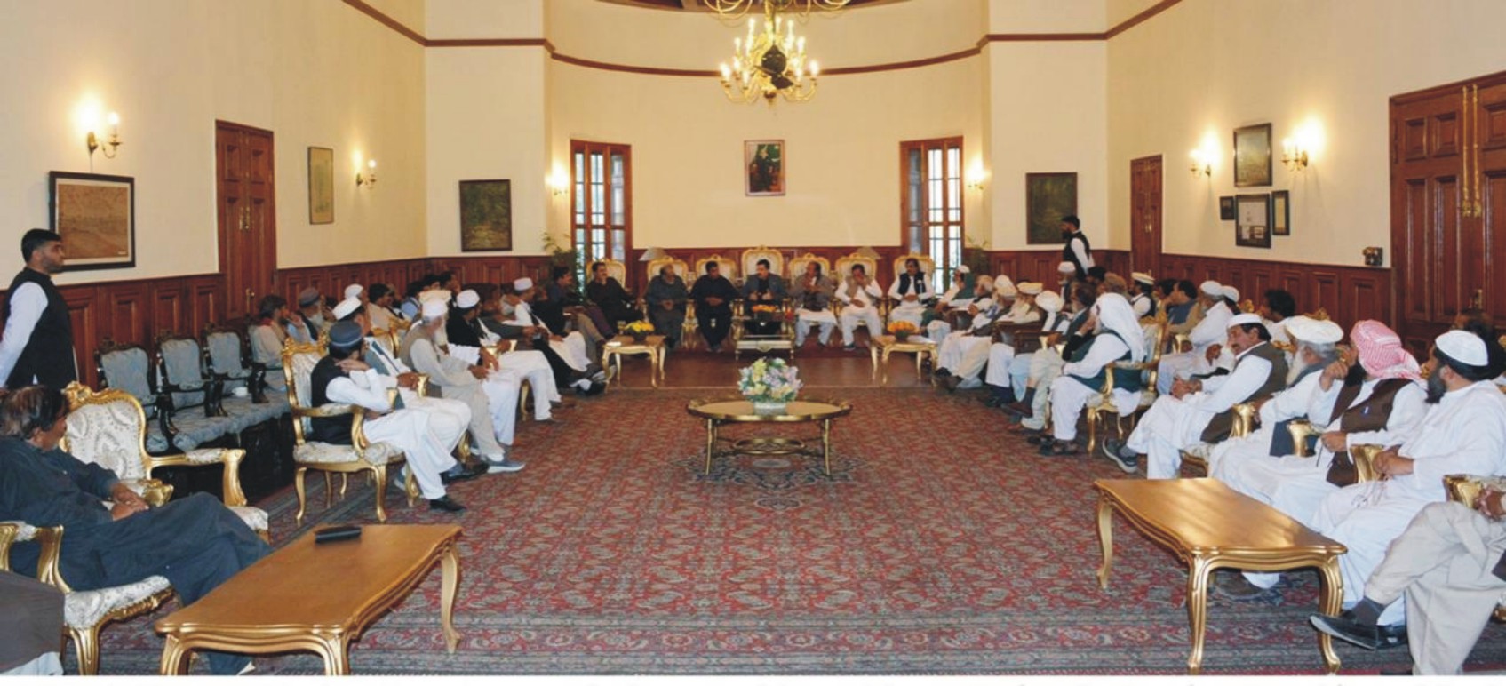 Governor Khyber Pakhtunkhwa Faisal Karim Kundi called on by Khattak Ittehad representative delegation led by President Mudaser Ayub at Governor House.