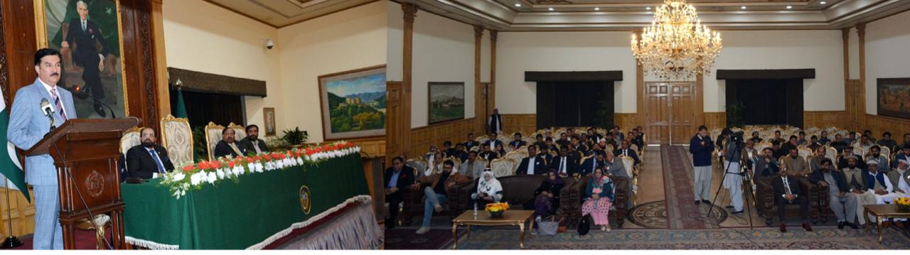 Governor Khyber Pakhtunkhwa Faisal Karim Kundi addressing peace conference arranged by National Peace & Justice Council at Governor House Peshawar on THURSDAY.