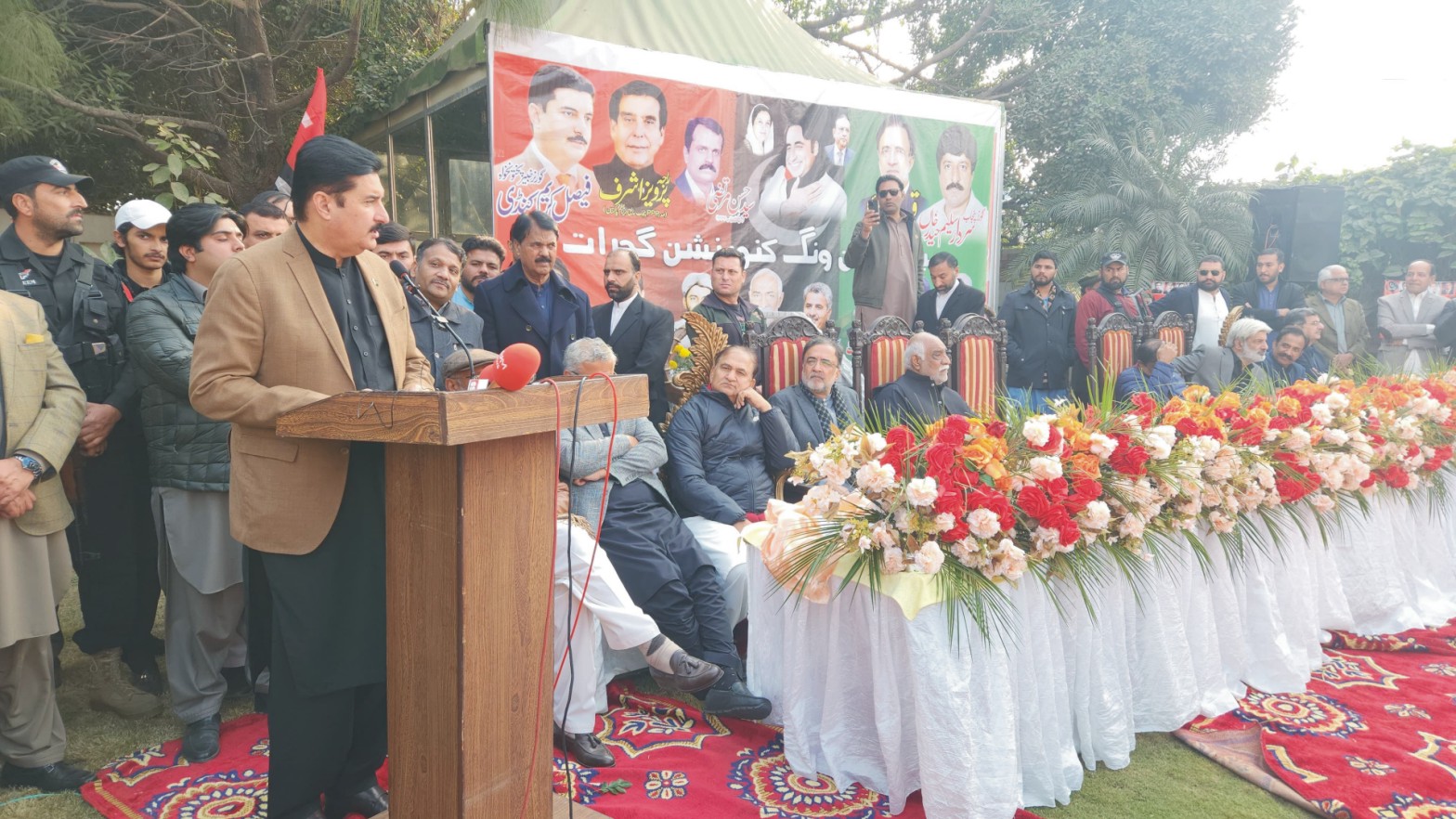 Governor Khyber Pakhtunkhwa Faisal Karim Kundi addressing Peoples Kissan Wing Convention at Lala Mausa district Gujrat on Saturday.