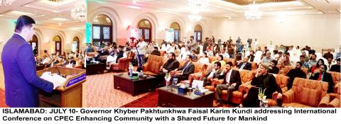 Governor Khyber Pakhtunkhwa Faisal Karim kundi addressing international Conference on CPEC Enhancing Community with a shared Future for Mankind     