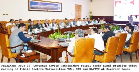 Governor Khyber Pakhtunkhwa Faisal Karim kundi presides joint meeting of public Sector universities  VCs, GIZ and  NAVTTC at Governor House.