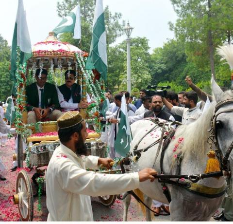 Olympic gold medalist Arshad Nadeem visited the Governor House Peshawar on Wednesday on the occasion of Independence Day.