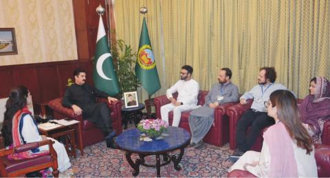 Governor Khyber Pakhtunkhwa Faisal Karim Kundi called on by faculty staff of the department of Arts & Design of Iqra National University Peshawar at Governor House.