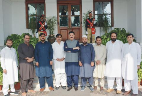 Governor Khyber Pakhtunkhwa Faisal Karim Kundi is called on by the representative delegation of Clearing Agent Association Torkham led by Ziaullah Afridi at Governor House, Peshawar.