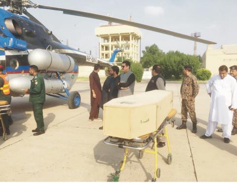 Governor Khyber Pakhtunkhwa Faisal Karim Kundi receives dead bodies of Labourer at Multan International Airport who were killed in district Panjgur of Balochistan.