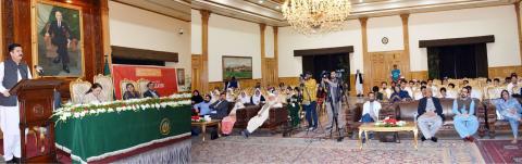 Governor Khyber Pakhtunkhwa Faisal Karim Kundi addressing Pre-COP simulation session held under ministry of Climate Change  at Governor House.