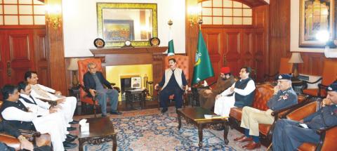 Governor Khyber Pakhtunkhwa Faisal Karim Kundi and Federal Interior Minister Syed Mohsin Naqvi jointly presiding Law & Order meeting at Governor House, Peshawar on Thursday.