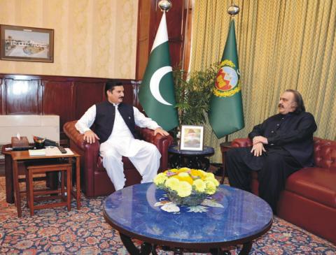 Governor Khyber Pakhtunkhwa Faisal Karim Kundi called on by Chief Minister Sardar Ali Amin Khan Gadapur at Governor House Peshawar on Wednesday.