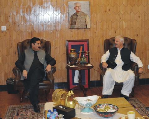 Governor Khyber Pakhtunkhwa Faisal Karim kundi meets with Pakistan Tehreek Insaf Parliamentarian President Mehmood Khan at his residence and invites him to join APC which is scheduled in the first week of December.