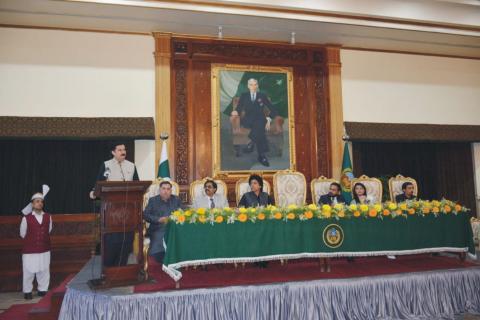 Governor Khyber Pakhtunkhwa Faisal Karim Kundi addressing Future Youth Leadership Conference arranged by Volunteer Force Pakistan at Governor House.